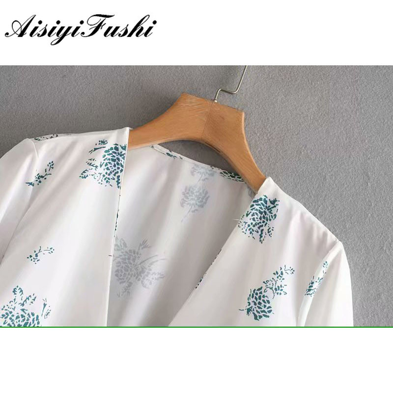 AISIYIFUSHI cămașă pentru femei cu mânecă lungă cu imprimeu cu flori Bluză din șifon alb, la modă, bluze din dantelă, cămăși cu mânecă evazată pentru femei