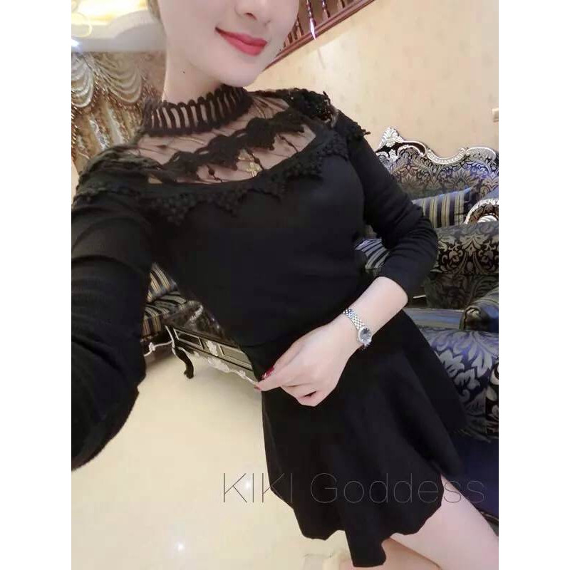 Seksi ženska pletena košulja, modne čipkaste majice, šuplja dolčevita s cvjetnim vezom, uska rastezljiva jednobojna bluza