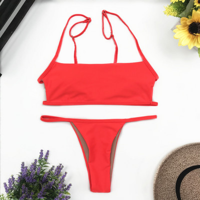 Costum de baie cu dungi sexy cu imprimeu pentru femei Costum de baie cu top cu tub solid Set bikini cu tăietură înaltă Îmbrăcăminte de plajă fără spate Costum de baie brazilian de vară