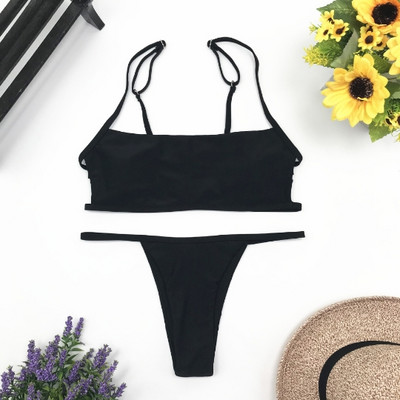 Costum de baie cu dungi sexy cu imprimeu pentru femei Costum de baie cu top cu tub solid Set bikini cu tăietură înaltă Îmbrăcăminte de plajă fără spate Costum de baie brazilian de vară