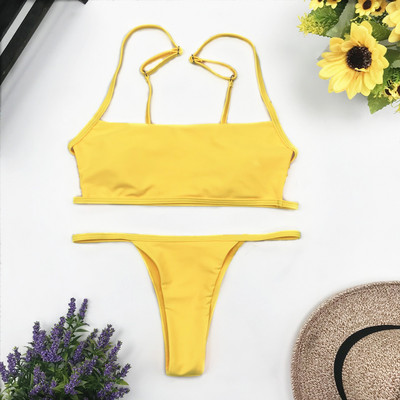 Costum de baie cu dungi sexy cu imprimeu pentru femei Costum de baie cu top cu tub solid Set bikini cu tăietură înaltă Îmbrăcăminte de plajă fără spate Costum de baie brazilian de vară