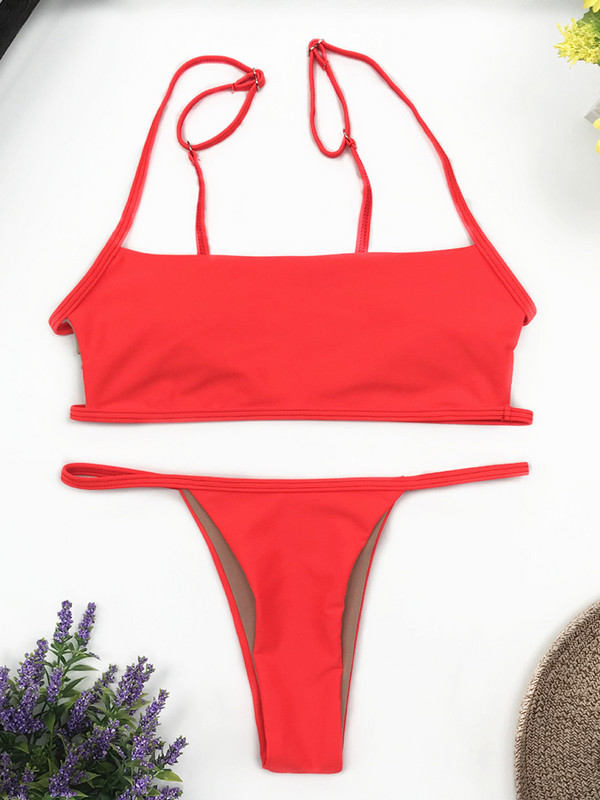 Costum de baie cu dungi sexy cu imprimeu pentru femei Costum de baie cu top cu tub solid Set bikini cu tăietură înaltă Îmbrăcăminte de plajă fără spate Costum de baie brazilian de vară
