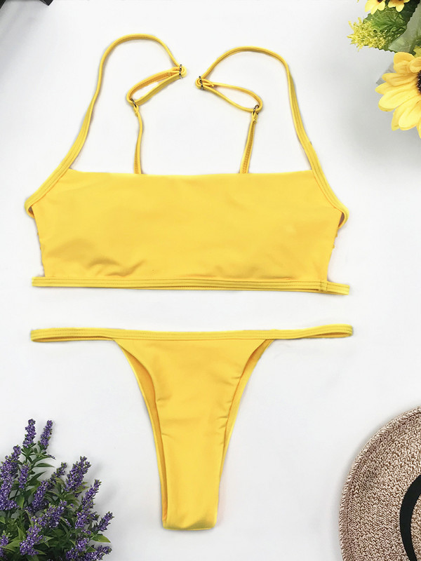 Costum de baie cu dungi sexy cu imprimeu pentru femei Costum de baie cu top cu tub solid Set bikini cu tăietură înaltă Îmbrăcăminte de plajă fără spate Costum de baie brazilian de vară