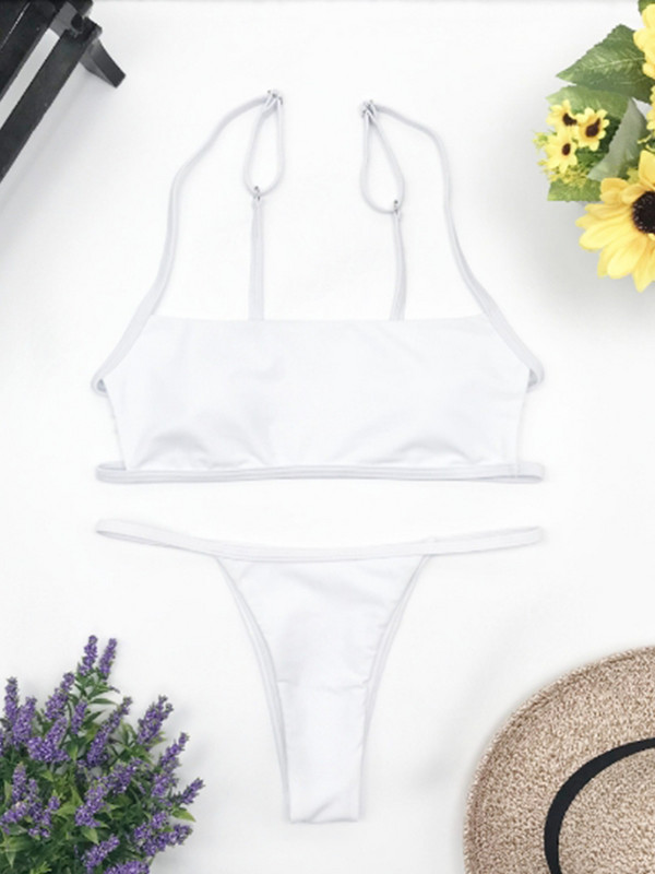 Costum de baie cu dungi sexy cu imprimeu pentru femei Costum de baie cu top cu tub solid Set bikini cu tăietură înaltă Îmbrăcăminte de plajă fără spate Costum de baie brazilian de vară