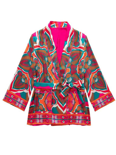 KLKXMYT TRAF Γυναικεία σετ 2 τεμαχίων 2023 Νέα μόδα μπλούζες κιμονό με εμπριμέ ζώνη με φαρδύ παντελόνι κοστούμι δύο τεμαχίων Γυναικεία ρούχα