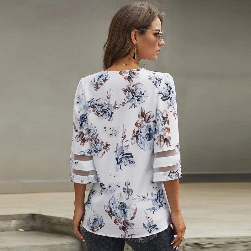 2020. aasta naiste topid, V-kaelusega pitspluus, vabaaja särk, suvised naiste pluus V-kaelusega ühevärviline särk