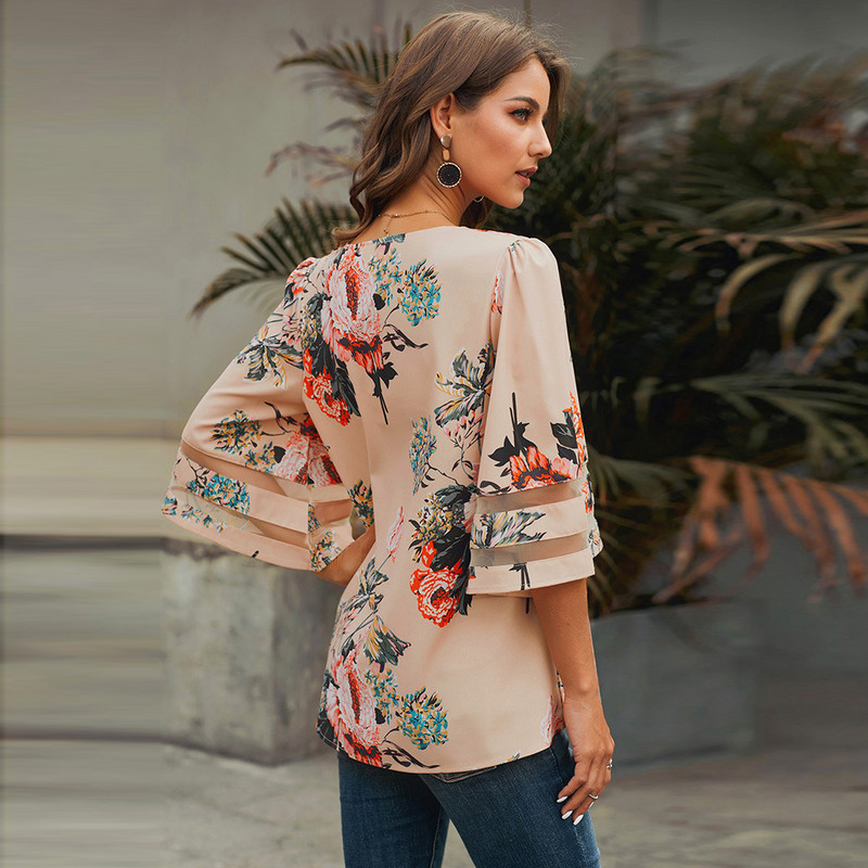 2020. aasta naiste topid, V-kaelusega pitspluus, vabaaja särk, suvised naiste pluus V-kaelusega ühevärviline särk