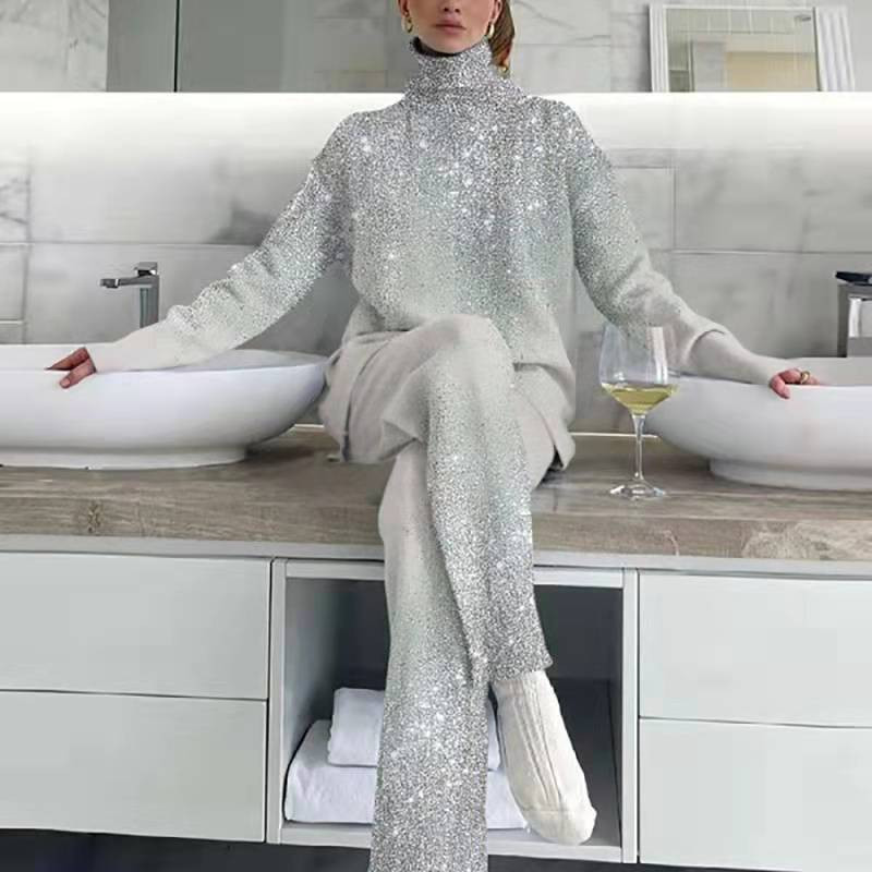 Túlméretes garbós felsők Bő, hosszú nadrág szett Női Utcai viselet Alkalmi nadrág kétrészes szett női meleg hosszú ujjú nadrágkosztüm