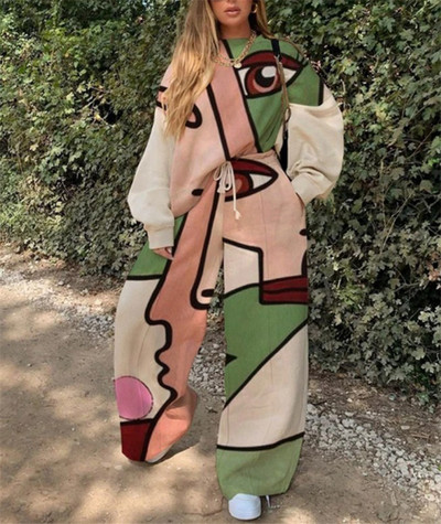 Prevelike trenirke Ženske dvodijelne hlače Kompleti jesenske odjeće Modni pulover s printom Dukserica Široke nogavice Hlače Odijela Odijela