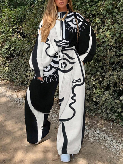 Prevelike trenirke Ženske dvodijelne hlače Kompleti jesenske odjeće Modni pulover s printom Dukserica Široke nogavice Hlače Odijela Odijela
