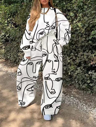 Prevelike trenirke Ženske dvodijelne hlače Kompleti jesenske odjeće Modni pulover s printom Dukserica Široke nogavice Hlače Odijela Odijela
