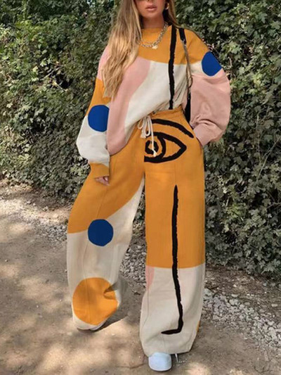 Prevelike trenirke Ženske dvodijelne hlače Kompleti jesenske odjeće Modni pulover s printom Dukserica Široke nogavice Hlače Odijela Odijela