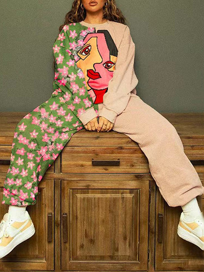 Prevelike trenirke Ženske dvodijelne hlače Kompleti jesenske odjeće Modni pulover s printom Dukserica Široke nogavice Hlače Odijela Odijela