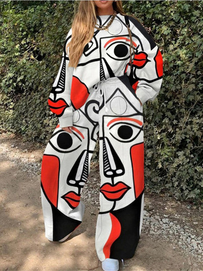 Prevelike trenirke Ženske dvodijelne hlače Kompleti jesenske odjeće Modni pulover s printom Dukserica Široke nogavice Hlače Odijela Odijela