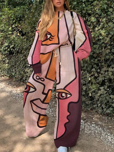 Prevelike trenirke Ženske dvodijelne hlače Kompleti jesenske odjeće Modni pulover s printom Dukserica Široke nogavice Hlače Odijela Odijela