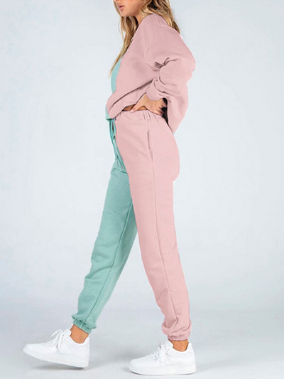 Patchwork kapucnis szett női nadrág 2 részes kocogó ruha hosszú ujjú pulóver pulóver, nyomott bő ruhák sportruházat