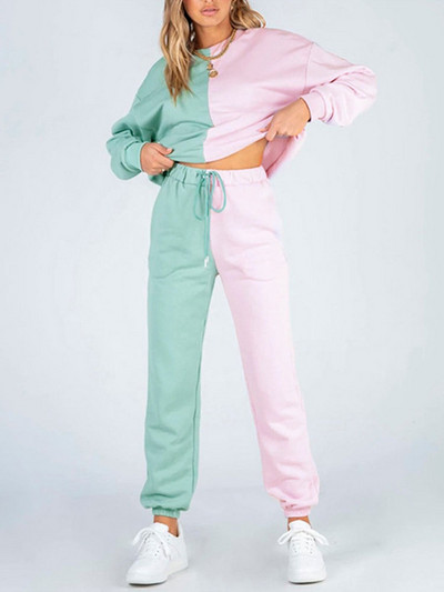 Patchwork kapucnis szett női nadrág 2 részes kocogó ruha hosszú ujjú pulóver pulóver, nyomott bő ruhák sportruházat