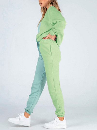 Patchwork kapucnis szett női nadrág 2 részes kocogó ruha hosszú ujjú pulóver pulóver, nyomott bő ruhák sportruházat