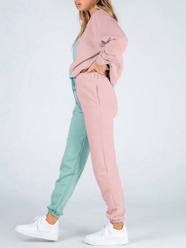 Patchwork kapucnis szett női nadrág 2 részes kocogó ruha hosszú ujjú pulóver pulóver, nyomott bő ruhák sportruházat