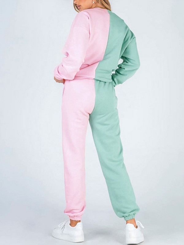 Patchwork kapucnis szett női nadrág 2 részes kocogó ruha hosszú ujjú pulóver pulóver, nyomott bő ruhák sportruházat