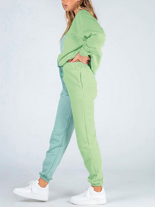 Patchwork kapucnis szett női nadrág 2 részes kocogó ruha hosszú ujjú pulóver pulóver, nyomott bő ruhák sportruházat