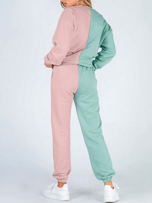 Patchwork kapucnis szett női nadrág 2 részes kocogó ruha hosszú ujjú pulóver pulóver, nyomott bő ruhák sportruházat