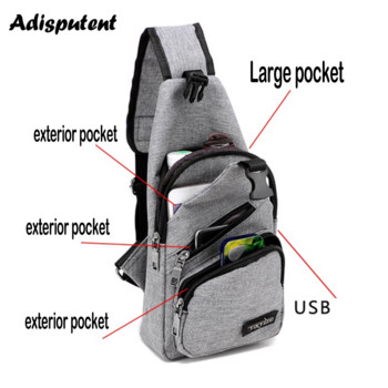 Чанта за гърдите с USB зареждане Ежедневна чанта с прашка за мъже Чанта през рамо през рамо Мъжки многофункционални чанти против кражба Спортен пакет за пътуване