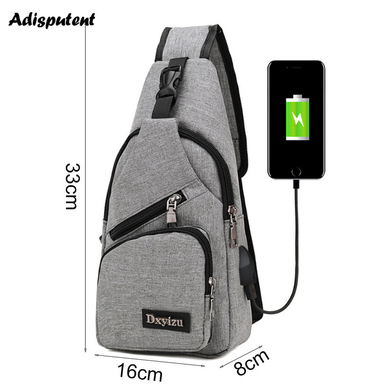 USB-töltős mellkastáska Alkalmi hevedertáska férfiaknak válltáska, férfi lopásgátló multifunkciós táskák sport utazócsomag