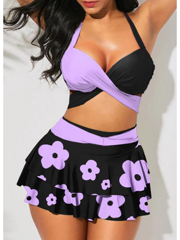 2023 Costum de baie pentru femei noi de vară Push Up 2 piese Set de bikini pentru femeie cu talie înaltă Costume de baie sport cu fustă acoperită Costum de baie