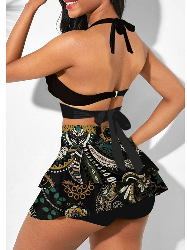 2023 Costum de baie pentru femei noi de vară Push Up 2 piese Set de bikini pentru femeie cu talie înaltă Costume de baie sport cu fustă acoperită Costum de baie