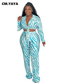 CM.YAYA Sebra triibuline plisseeritud naiste komplekt pikkade varrukatega lipsu särgi ja laiade sääredega pükste ülikond 2023, kahe 2-osalise komplektiga spordidress
