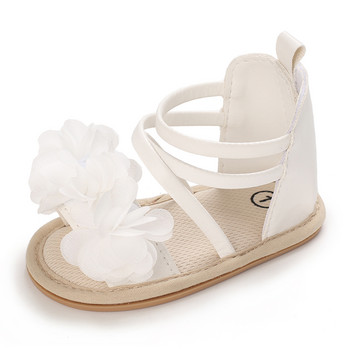 Летни модни обувки за бебета и момичета Сандали с равни обувки за малки деца Мека гумена подметка Противохлъзгаща се дантелена кошара с цветя First Walker 0-18M