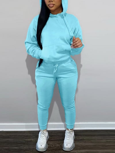 Dámska tepláková súprava LW s klokaním vreckom a sťahovacou šnúrkou, jeseň/zima, ležérna, dvojdielna, s dlhým rukávom a mikinou so sťahovacou šnúrkou