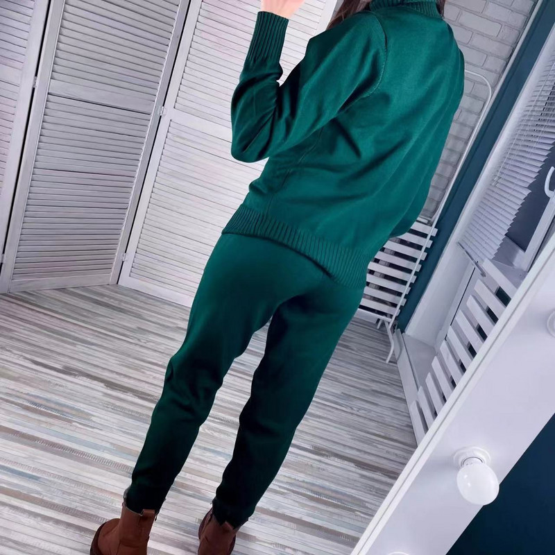 2023. aasta uus sügisene talv kilpkonnakaelusega kampsun, kaheosaline naiste kootud pükskostüümid, naiste mood, vabaaja pulloveriga dressid