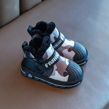 Зимни Мартин ботуши за деца PU кожени водоустойчиви ботуши за сняг Корейски стил пачуърк Тенденция Модни обувки за момчета и момичета
