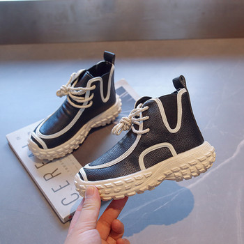 Fashion Bordered Design Παπούτσια από ψεύτικο δέρμα Παιδικά κορίτσια Φθινοπωρινά, Χειμερινά Όμορφα Μποτάκια Αστραγάλου για Παιδιά Αγόρια Sneaker με μαλακό κάτω μέρος F08252