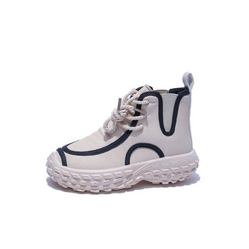 Fashion Bordered Design Παπούτσια από ψεύτικο δέρμα Παιδικά κορίτσια Φθινοπωρινά, Χειμερινά Όμορφα Μποτάκια Αστραγάλου για Παιδιά Αγόρια Sneaker με μαλακό κάτω μέρος F08252