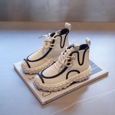 Modne obrubljene cipele od umjetne kože, dječje djevojčice, jesen, zima, zgodne gležnjače za djecu, dječake, tenisice s mekim dnom F08252