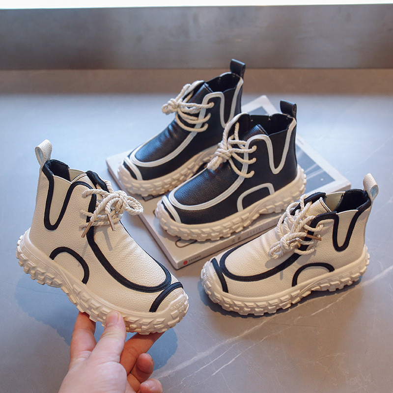 Modne obrubljene cipele od umjetne kože, dječje djevojčice, jesen, zima, zgodne gležnjače za djecu, dječake, tenisice s mekim dnom F08252