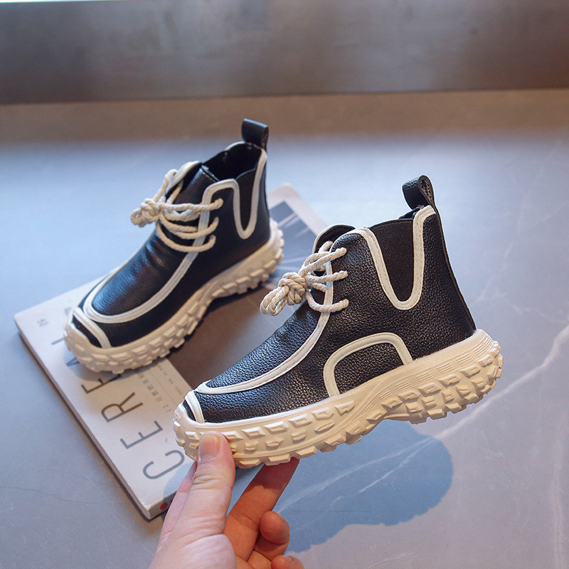 Modne obrubljene cipele od umjetne kože, dječje djevojčice, jesen, zima, zgodne gležnjače za djecu, dječake, tenisice s mekim dnom F08252