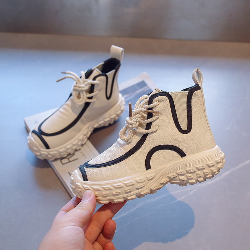 Modne obrubljene cipele od umjetne kože, dječje djevojčice, jesen, zima, zgodne gležnjače za djecu, dječake, tenisice s mekim dnom F08252