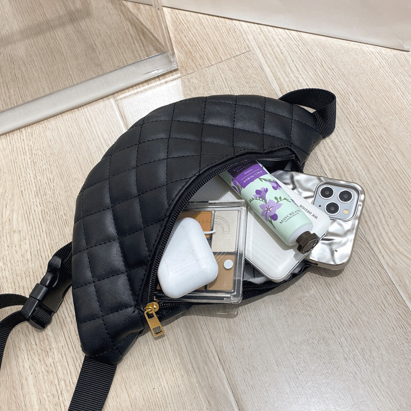 Naiste ruuduline vöökott Naiste PU-nahast rihmakotid Disainer õlakott Rinnakott Naiste mood Fanny Pack Banaani puusakott