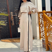 Ženska majica s polu visokim ovratnikom i lanternastim rukavima + hlače širokih nogavica, set od 2 komada, 2023, nova modna odijela s naborima, ležerna odjeća