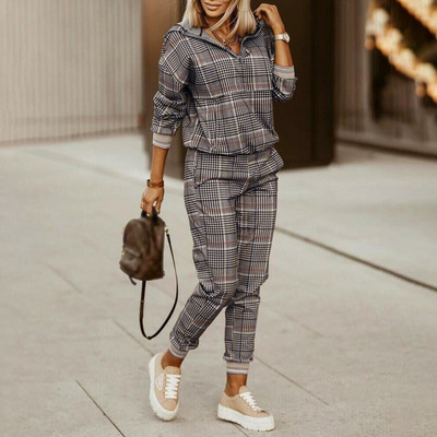 Naiste dressiülikonna 2-osaline komplekt, pikkade varrukatega kaheosaline kampsun, moodne võrega tõmblukk, vabaaja taskupüksid, naiste ülikond