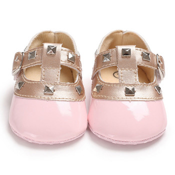 Обувки за принцеса с панделка за новородени момичета, мека подметка, кожена плътна каишка с катарама, плоска с пета Бебешки обувки, модни обувки за малко дете