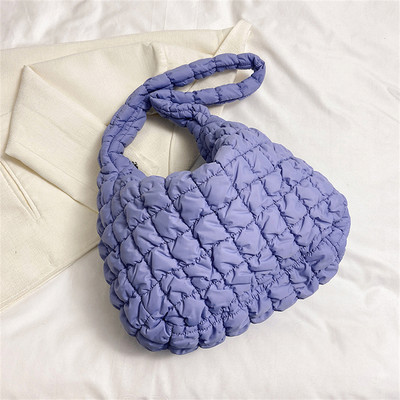 Ženska torba za kupovinu skitnica u 10 boja, prošiveni karirani dizajn, najlon i pamuk, torbe preko ramena, trend ženske torbe velikog kapaciteta