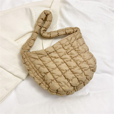 Ženska torba za kupovinu skitnica u 10 boja, prošiveni karirani dizajn, najlon i pamuk, torbe preko ramena, trend ženske torbe velikog kapaciteta