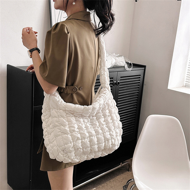 Ženska torba za kupovinu skitnica u 10 boja, prošiveni karirani dizajn, najlon i pamuk, torbe preko ramena, trend ženske torbe velikog kapaciteta