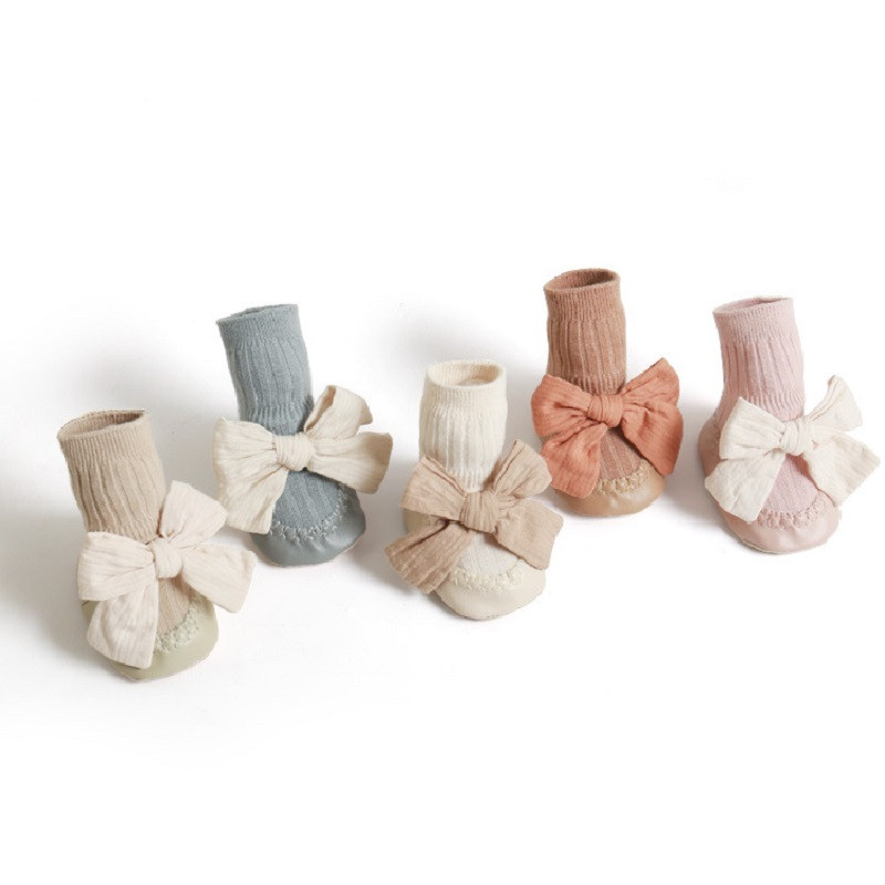 Pantof pentru fetiță, cu nod fluture, prințesă, bumbac, talpă moale, fund anti-alunecare, șosete de podea, pantofi 0-18 m sugari, copii mici