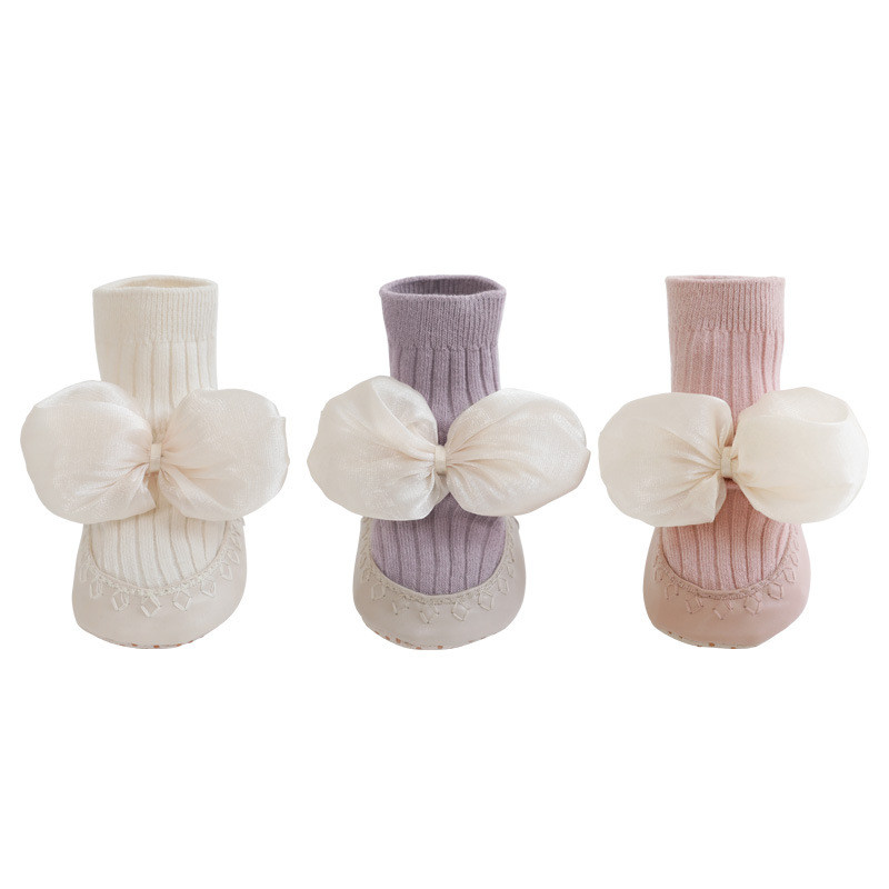 Pantof pentru fetiță, cu nod fluture, prințesă, bumbac, talpă moale, fund anti-alunecare, șosete de podea, pantofi 0-18 m sugari, copii mici